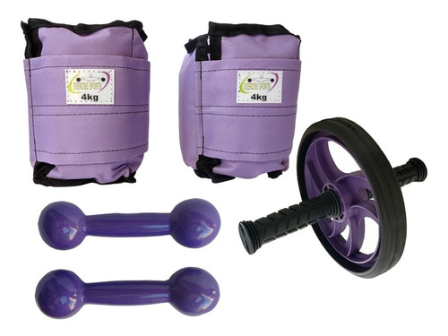 Kit Caneleira 4 Kg + Halteres 3 Kg + Roda Abdominal.