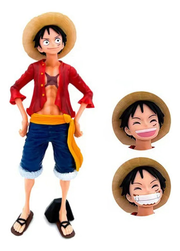 Figura Luffy One Piece 3 Rostros Intercambiables 28 Cm 
