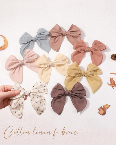 Doboi 8pcs Baby Girl Clips Fable Bows Bows Bows Algody Linen