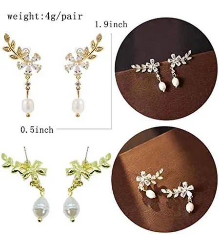 Pendientes Trepadores Con Forma De Hoja De Flor Y Circonita