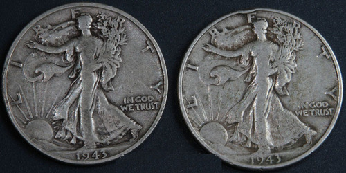 2 Moneda Plata 1943 P D Walking Liberty Half Dolar 50c Kt4