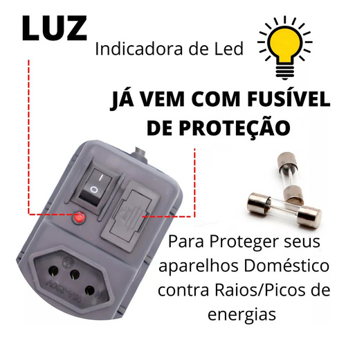 Régua Bivolt 5 Tomadas 10a Filtro De Linha Cabo 90cm Preto