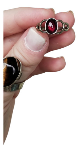 Anillo Granate En Alpaca Trenza