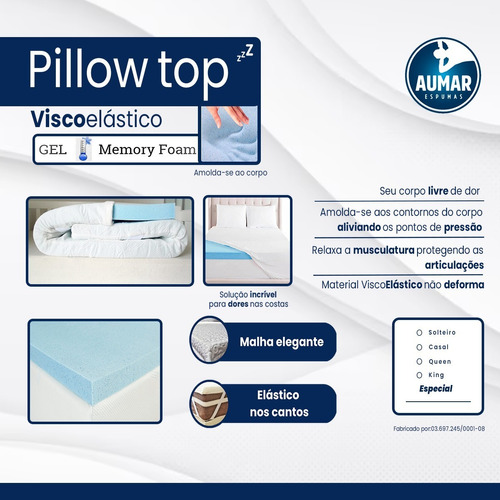 Pillow Top Viscoelástico Nasa Gel Infusion Solteiro 78 Aumar