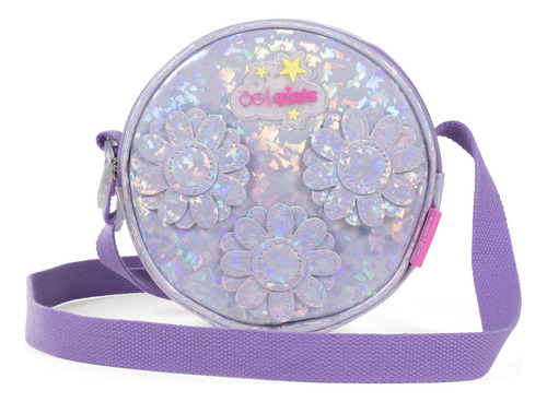 Bolsa Crossbody Cloe Girls Circular Para Niña Flores Color Lila