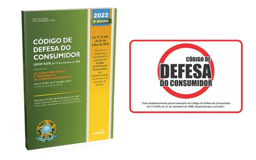 Imagem 1 de 4 de Livro Código De Defesa Do Consumidor 2022 Edipro + Placa