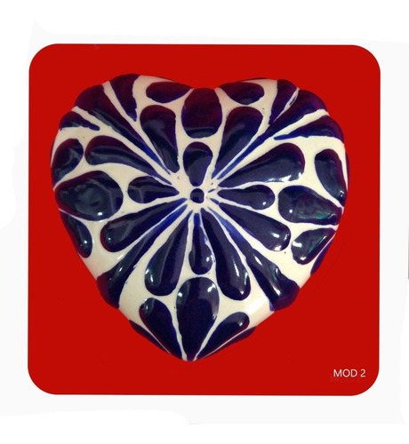 Imagen 8 de 9 de Set 3 Alhajeros Corazón De Talavera Poblana Barroca Azul Lhj