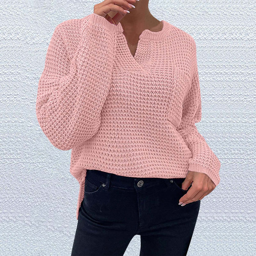 Suéter De Moda Para Mujer Con Cuello En V Y Manga Larga Con