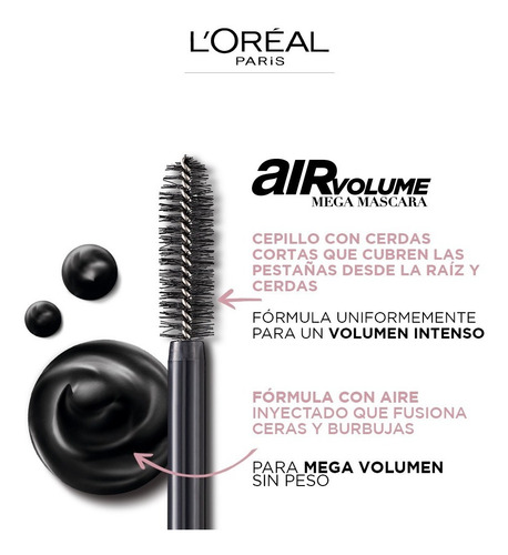 Imagen 4 de 8 de Mascara De Pestañas Mega Volume Air Waterproof L'oréal Paris