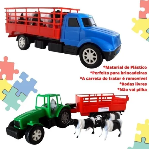 Kit Caminhão Brinquedo Infantil Trator Bois Animais Presente