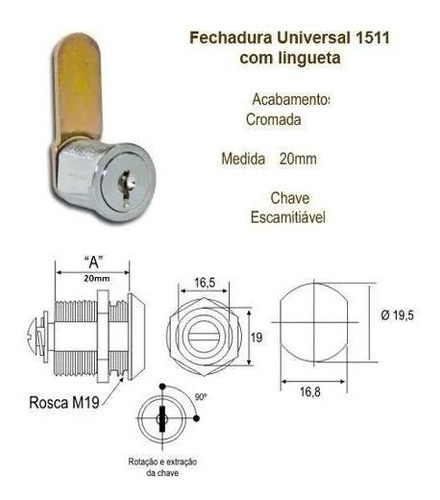 Fechadura 1511/20 Cromada Chave Plastica Security System