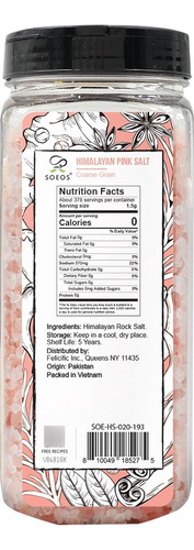 Sal Del Himalaya Soeos - Grano Grueso, 20 Oz, Sal Rosa Del H