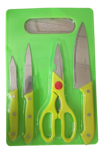 Juego Set Cuchillos X5 Piezas Tijeras Tabla Picar Cocina