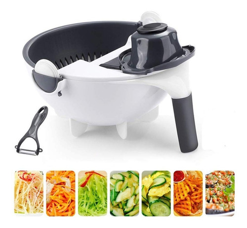 Imagen 4 de 9 de Cortador Picador Vegetales 9 En 1 Mandolina Con Colador Bowl