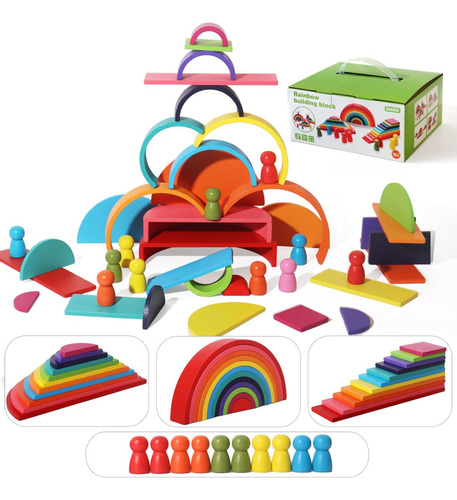Arcoiris Montessori 4 En 1 Madera Colores Formas Y Figuras.