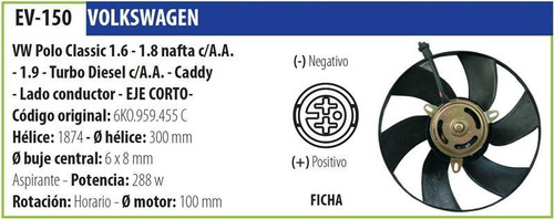 Electroventilador Vw Polo 1.6 C/a.a. Caddy Seat (conductor)