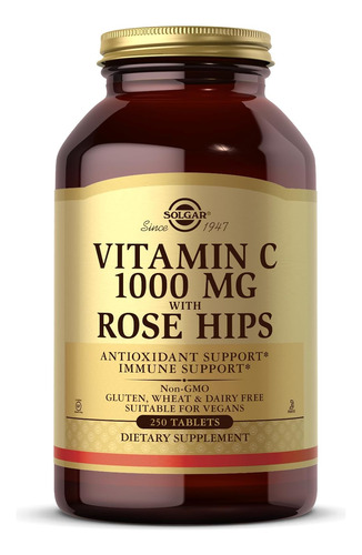 Vitamina C 1000 Mg Con Rose Hips, 250 Capsulas Solgar
