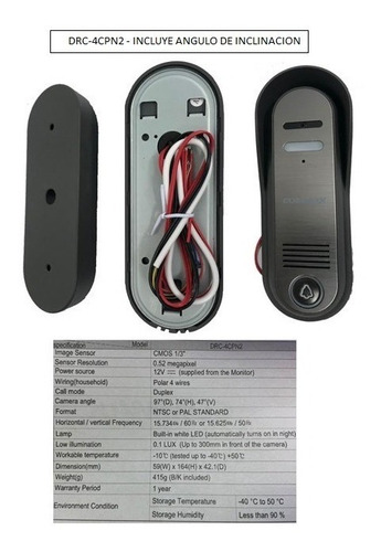 Imagen 6 de 10 de Frente Commax 4cgn 4cpn Camara Color Portero Electrico Visor