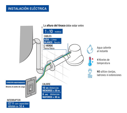 Regadera Eléctrica 4 Temperaturas Amplia