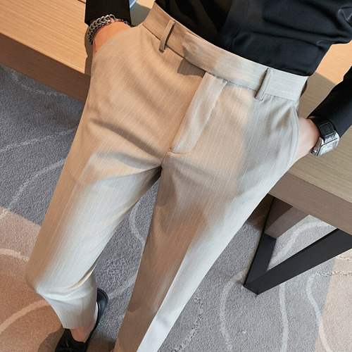 Pantalones De Traje A Rayas De Invierno Para Hombre, Casual