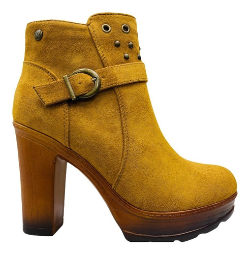 Botin De Mujer Moda Plataforma Taco Gamuza