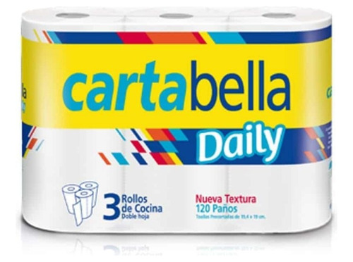 Rollo De Cocina Doble Hoja Cartabella Daily 3x120 Pack X10p