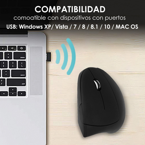 Imagen 3 de 9 de Mouse Vertical Inalámbrico Ergonómico Carga Usb