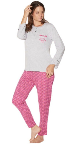 Pijama Mujer Largo Beckil Wild One Fucsia / Gris