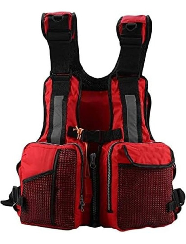 Chaleco De Pesca Multibolsillo Suave Transpirable Kayak Rojo