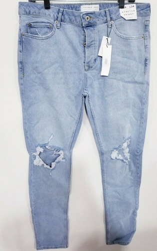 Topman Stretch Skinny Extreme Blow Out Rip Jeans In Ligh Mme