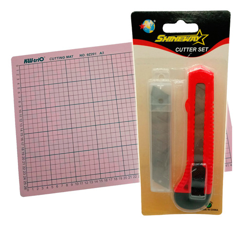 Cutter 18mm Con 10 Repuestos Y Base Tabla De Corte A3 Rosa