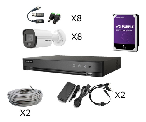 Kit Dvr Acusense 8ch + 8 Colorvu 1080p + Hdd 1tb Hikvision 