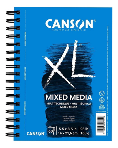 Cuaderno Dibujo Canson Xl Mix Media Lápiz Acuarela 14 X 21.6