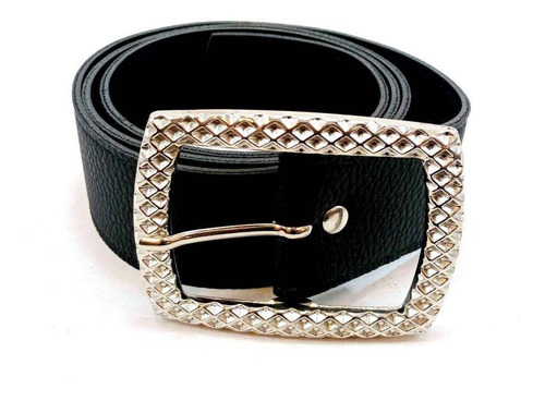 Imagen 3 de 8 de Cinturon Negro Mujer Eco Cuero Hebilla Niquel 39 Mm