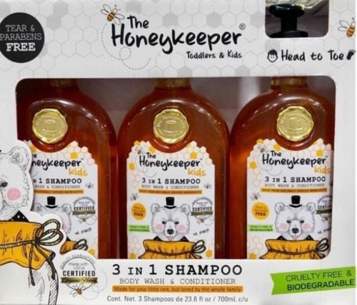  Honeykeeper 3en1 Shampoo, Bodywash, Acondicionador 3pz Niños