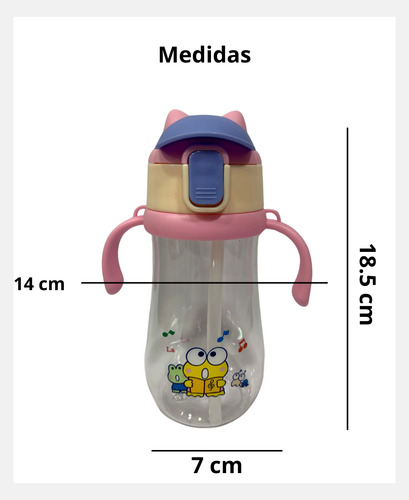 Vaso Plastico Con Pico De Silicona Botella Infantil Niños Rosa Animalitos
