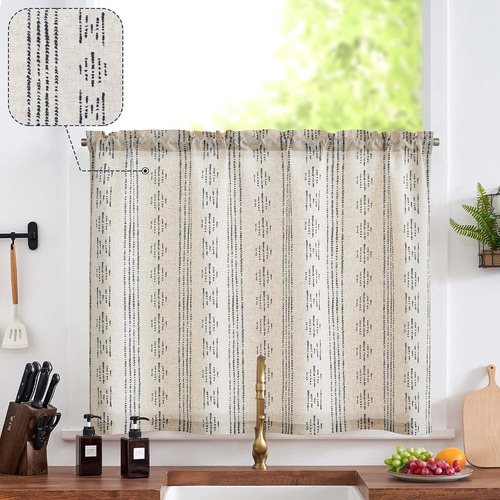 Cortina De Cocina De Lino Estilo Boho, Cortina De Nivel Bohe