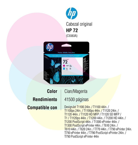 Imagen 2 de 7 de Cabezal Hp 72 C9383a Cyan Magenta Original T1100 1120 1200