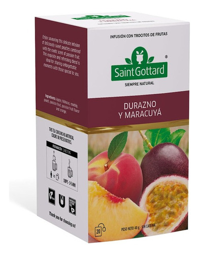 Infusión Frutal Saint Gottard Durazno y Maracuyá x 20 Saquitos 40 g