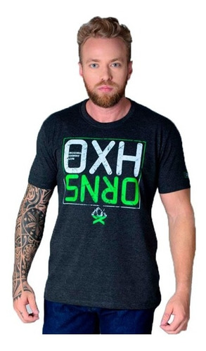 Camiseta Country Masculina Ox Horns Cinza E Verde 1417