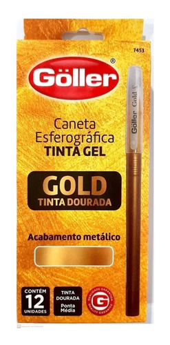 Caneta Esferográfica Tinta Dourada Gel Gold Trend 12und