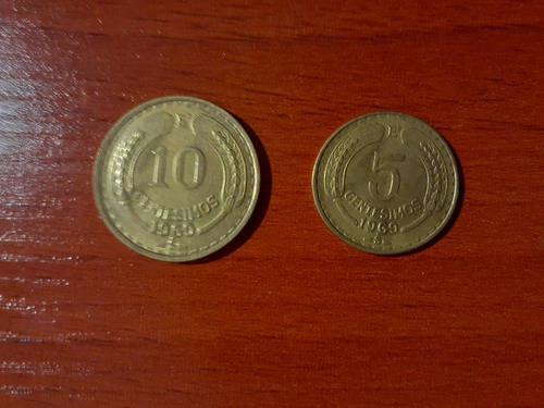 2 Monedas: 5 Y 10 Centesimos Escudo Chile Año 1969