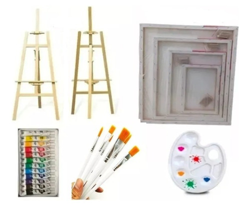 Set De Pintura Arte Acrílico Kit Pintar Atril 150 Bastidor 4