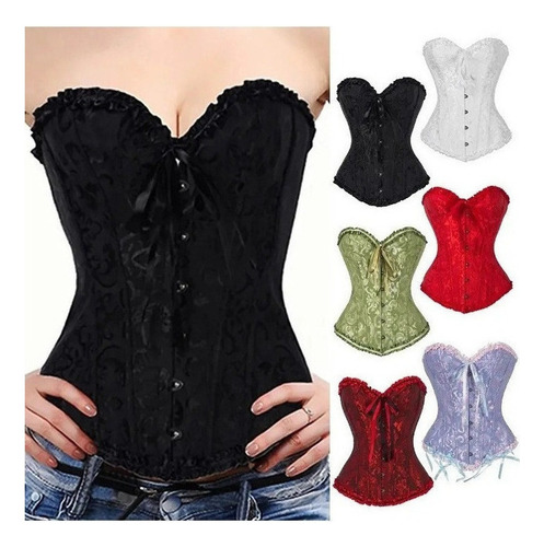 Mujer Satén Deshuesado Corsé Overbust Gótico Bustier Top