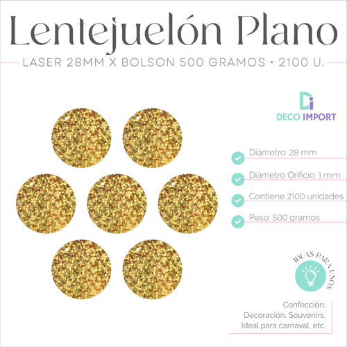 Lentejuelon Plano Laser 28mm X Bolson 500 Gramos - 2100 Uni