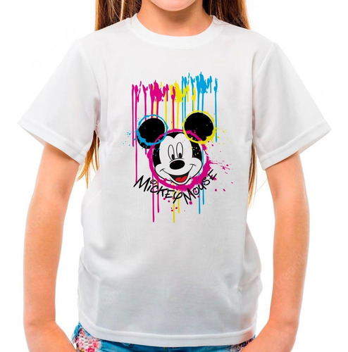 Franela Blanca Unisex Niños Sublimada Mickey Mouse Colores