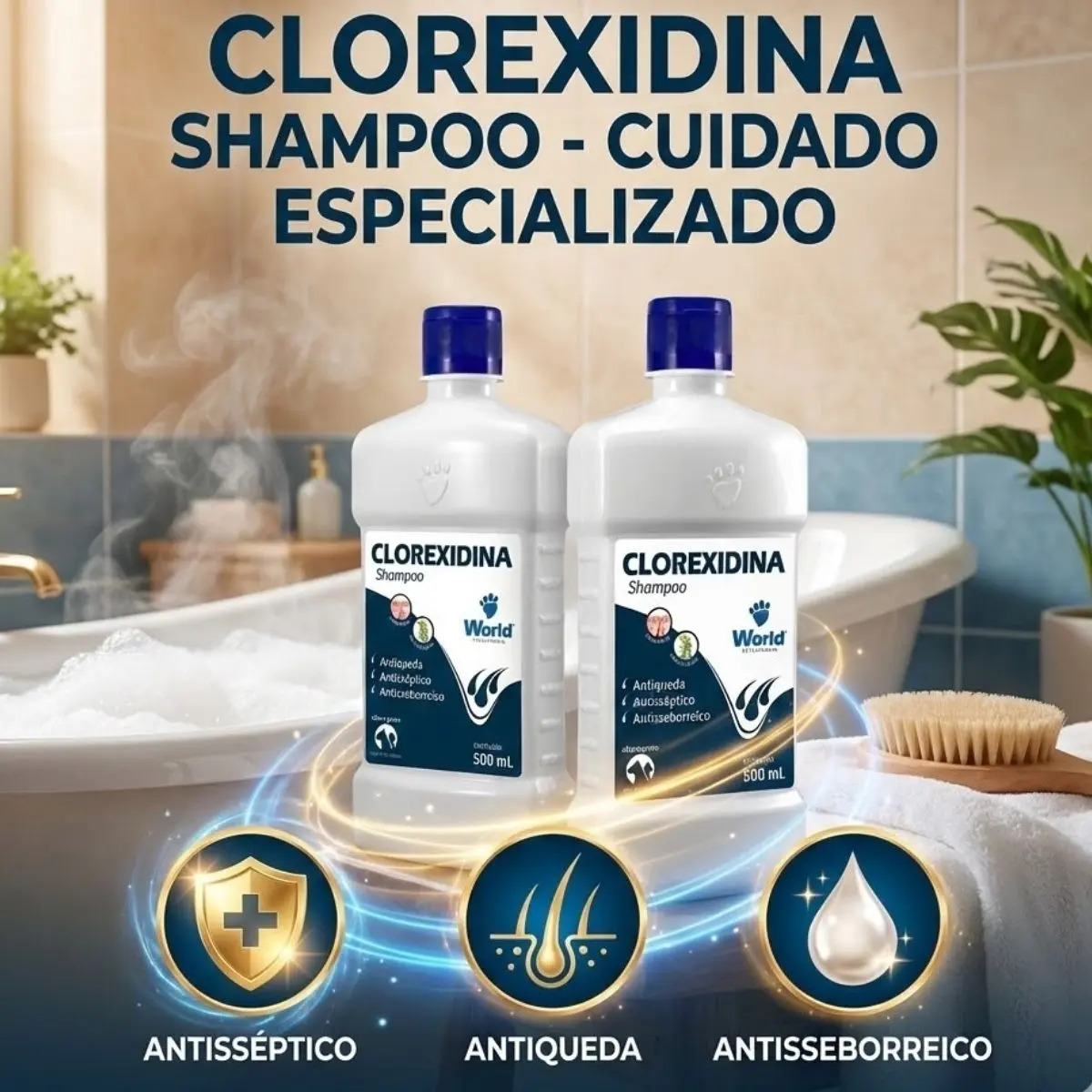 Kit 2 Shampoo Clorexidina World Antisséptico Cães/Gato 500ml