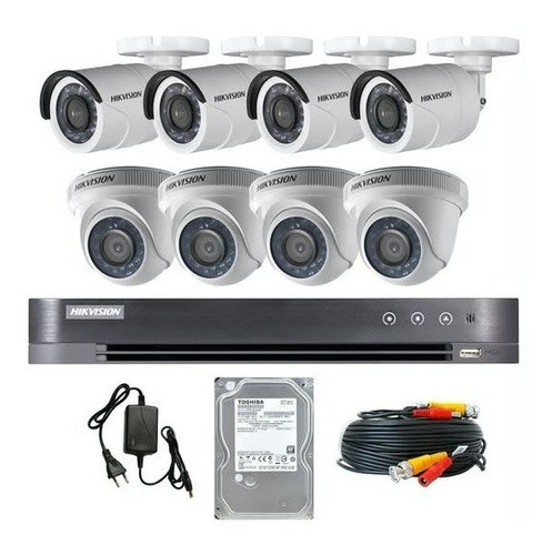 Kit Analogo 8 Camaras 1080p + Dvr 8ch + 1tb Video Hikvision