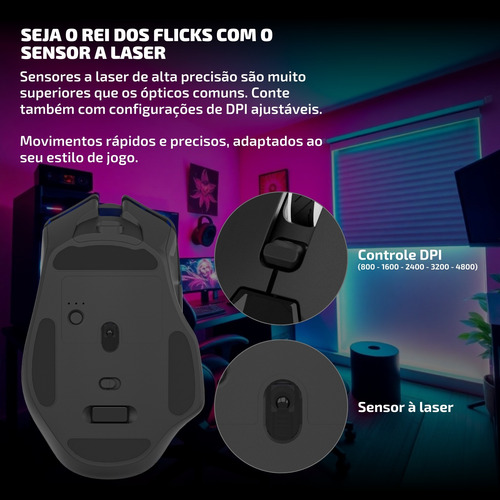 Mouse Gamer Wireless S/ Fio Bluetooth Sem Delay Recarregável