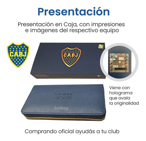 Imagen 10 de 10 de Billetera Dama En Cuero Fútbol Boca Juniors Oficial Mujer